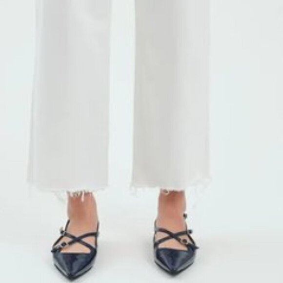 DAZE Denim Sundaze Raw Hem High-Rise Straight Crop Jeans Swan White 27 NWOT - Picture 2 of 13